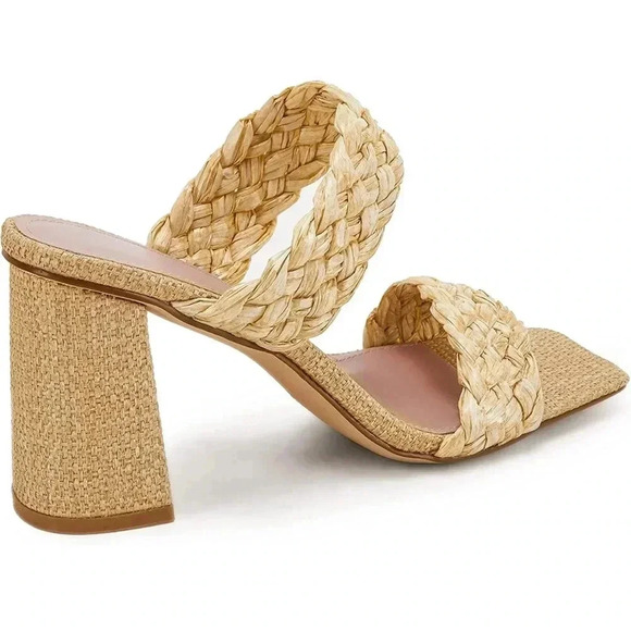 Womens' Braided Heeled Sandals Backless Square Open Toe Block Slide Size 9.5 - Picture 2 of 8